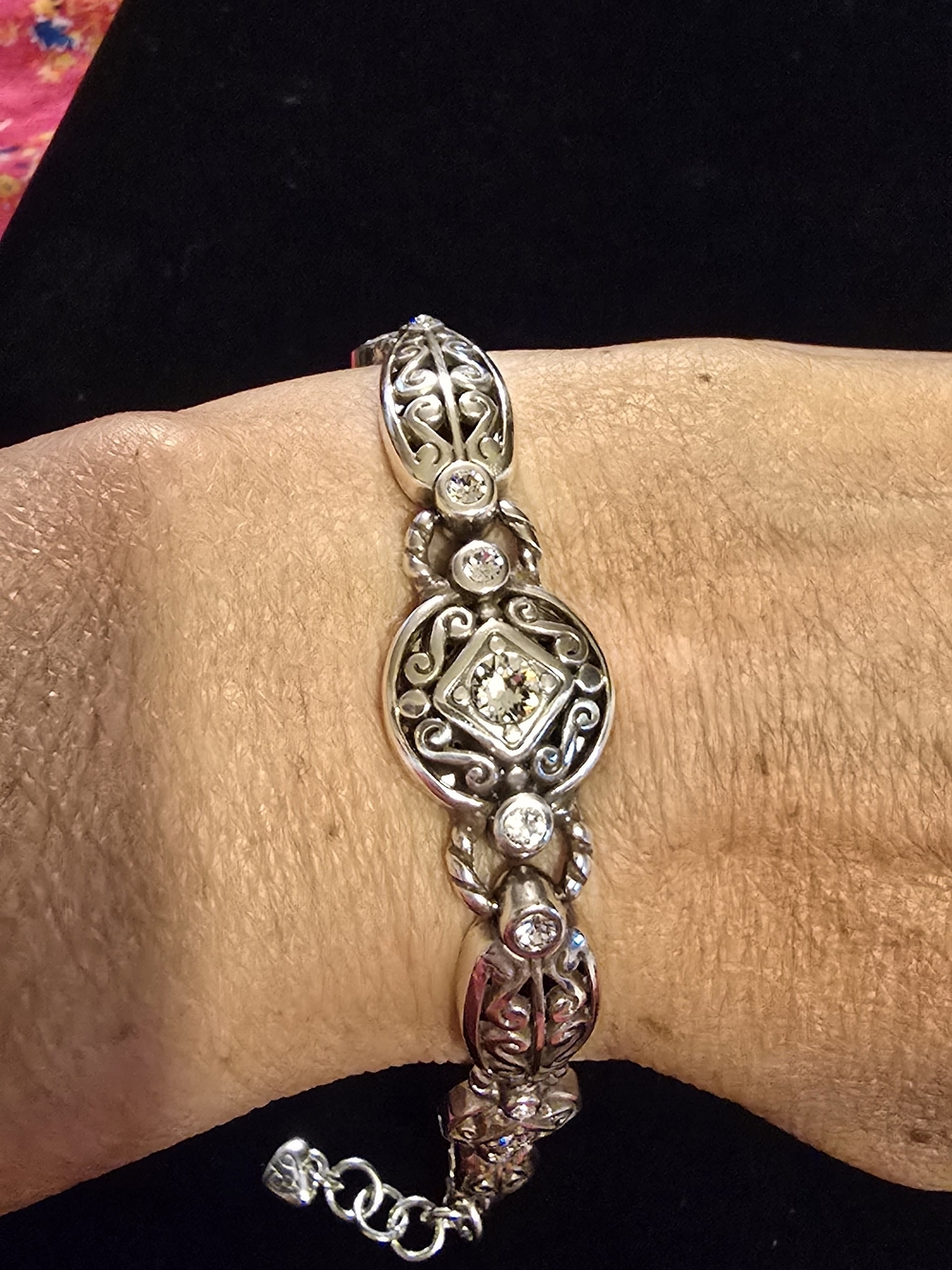 Brighton Silver Filigree Bracelet with Clear Crystals